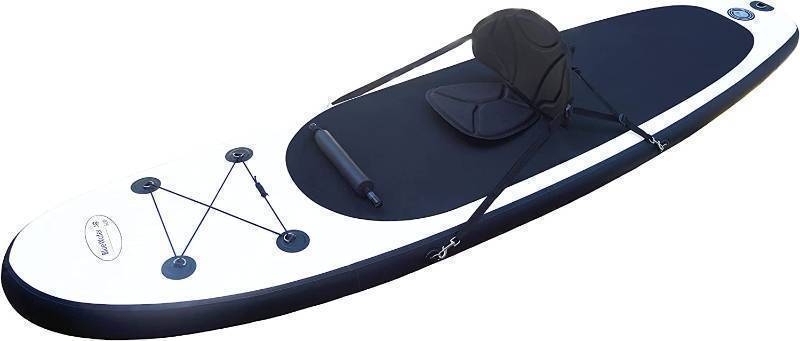 lot 98 image: NEW Blue Water Toys Inflatable Crossover Stand Up Paddle BoardKayak Kit - Pump, Backpack, Coil Leash, Paddles, Detachable Seat, SUP 300 Pound Limit, 10 Feet by 32 Inches