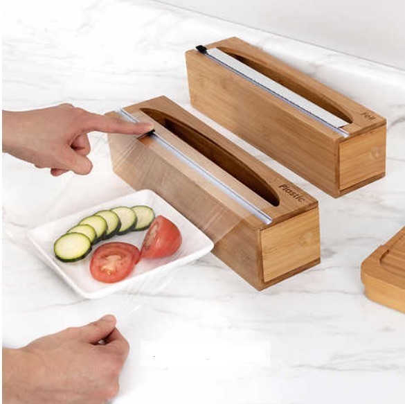 lot 392 image: Seville Classics Bamboo Food Wrap Dispenser 2-piece Set