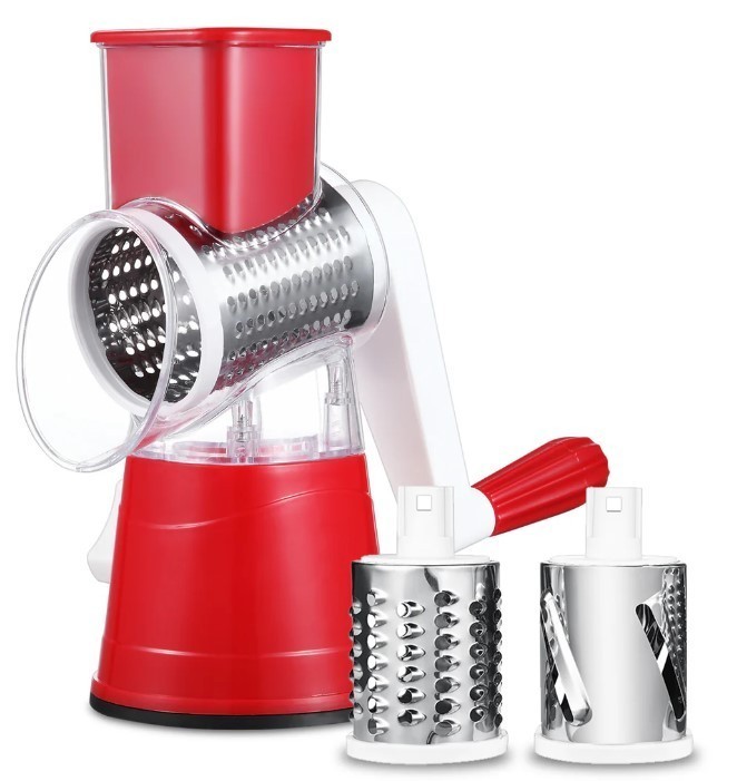 lot 413 image: HOM Cheese Grater with 3 Interchangeable Blades, Manual Cheese Shredder, Vegetable Grater, and Mandoline Slicer for Kitchen with Suction Base