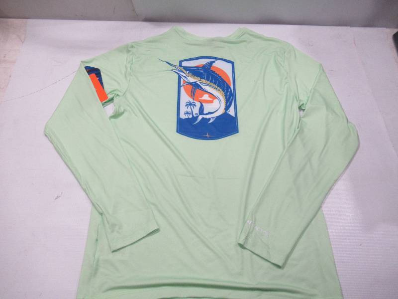 lot 430 image: NEW Habit Mens Solar Factor Quick Dry Cooling Broadside Basin Long Sleeve Graphic Tee - Patina Green - XXL