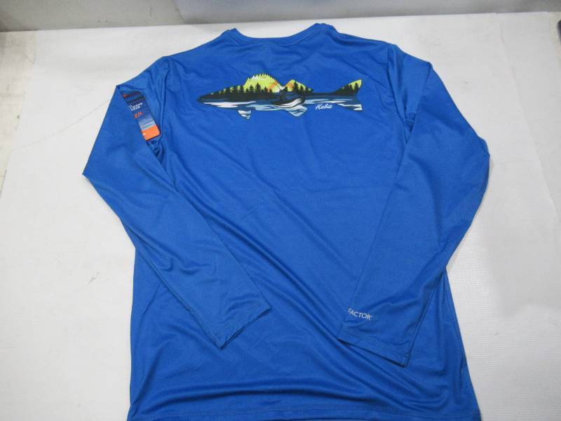 lot 431 image: NEW Habit Mens Solar Factor Quick Dry Cooling Broadside Basin Long Sleeve Graphic Tee - Blue - Small