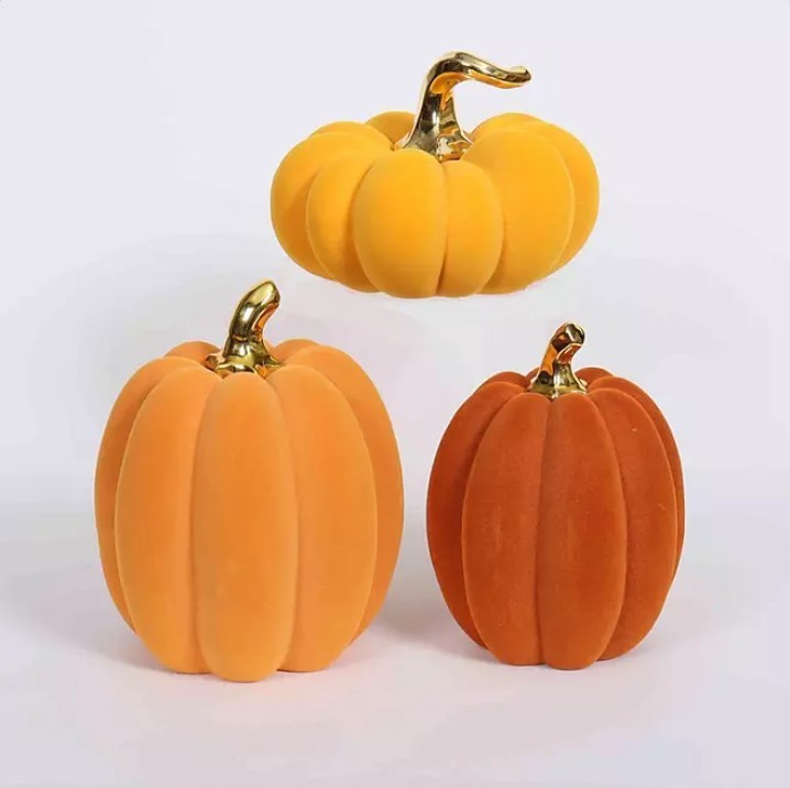 lot 225 image: Members Mark Harvest Flocked Pumpkins, Set of 3, Orange