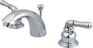 lot 316 image: Kingston Brass KB951 Magellan II 4-Inch to 8-Inch Mini Widespread Lavatory Faucet with Metal lever handle, Polished Chrome