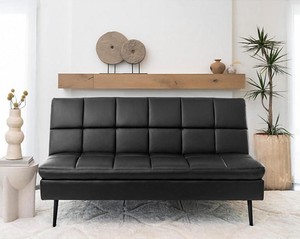 lot 109 image: NEW Abbyson Felix Faux Leather High Performance Convertible Sofa in Black