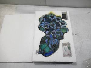 lot 329 image: River of Goods Tiffany Inspired Blue Stained Glass Panel Light - Peacock or Floral