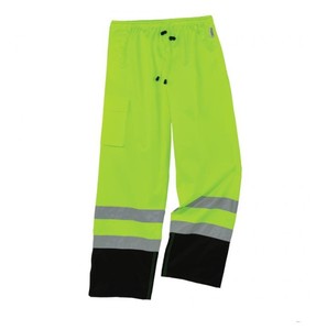 lot 338 image: NEW Ergodyne GloWear 8915BK Hi-Vis Rain Pants - Class E, Black Bottom  Lime - 3XL