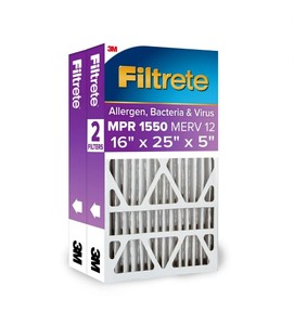 lot 355 image: NEW 2 Pack of Filtrete 16x25x5 AC Furnace Air Filter, MPR 1550, MERV 12, CERTIFIED Asthma & Allergy Friendly, Electrostatic Air Cleaning Filters (actual size 15.75 x 24.13 x 4.88)