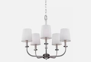 lot 361 image: Feiss Pentagram 24 5 Light Chandelier, Satin  Polished Nickel, F30505SNPN