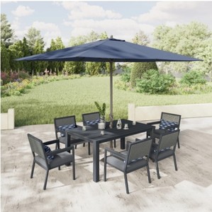 lot 143 image: Seasons Sentry 8 x 11 Height Adjustable Market Umbrella - Indigo Blue