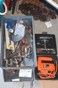 Jig saw, hitch balls, concrete tools and more.