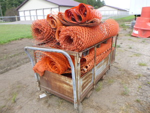 Large Lot of Orange Safety Snow Fencing and Cart