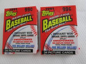 lot 135 image: 2 1991 Topps Cello Baseball Packs...