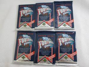 lot 148 image: 6 1991 Upper Deck Football Packs...