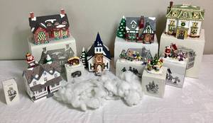 Snow Village Houses and Accessories - 10 total Village Pieces