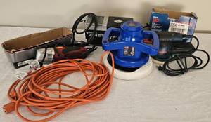 Corded Power Tools Bundle - includes angle scrapper, Black & Decker Air Station, Surface Works Orbital Polishers, Bosch Random Orbital Sander and extension cord