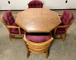 Daytons Old World Table and 4 Chairs on Wheels Plus Two Leaves each 23.5 W