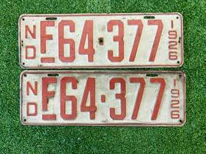 lot 21 image: 1926 ND Matched Pair Ford License Plates
