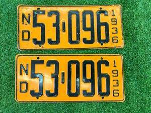 lot 35 image: 1936 ND Matched Pair License Plates