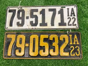 lot 81 image: 1922 & 1923 Iowa License Plates