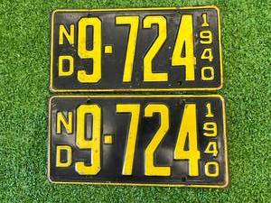 lot 109 image: 1940 ND Matched Pair 4 Digit License Plates