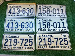 lot 117 image: 1970 ND Matched Pairs License Plates