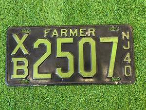 lot 120 image: 1940 New Jersey Farmer License Plate