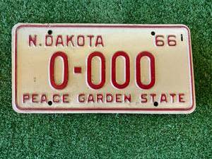 lot 129 image: 1966 North Dakota Sample License Plate 0-000