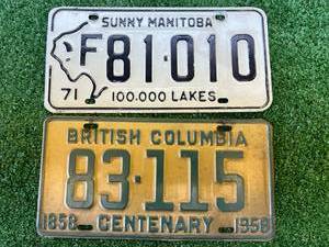 lot 153 image: 1958 British Columbia & 1971 Manitoba License Plates