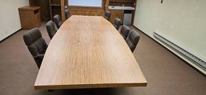 lot 2 image: Large wooden board room table and 8 chairs
