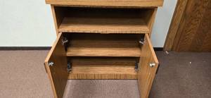 lot 3 image: Wooden moveable office cabinet