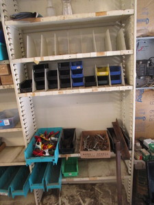 lot 149 image: Shelf Unit & Contents, Clamps, Hooks