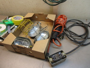 lot 163 image: Trouble Light, Cords, Tape
