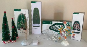 lot 12 image: Retired Dept. 56 Village Accessories Four Piece LOT -Peppermint Trees and Gumdrop Tree (Light Up)