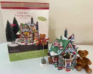 lot 13 image: Retired Dept. 56 North Pole Series Teddy Bear Training Center No Light
