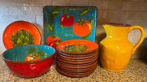 lot 41 image: TAG Earthenware Set -Colorful Vegetable Adorned Dinnerware Tuscan Style