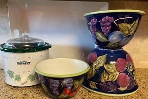 lot 54 image: Patricia Brubaker Serving Bowls, Floral Pattern and Rival Crockpot