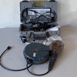 lot 23 image: Dremel Rotary Tool with Case, Retractable Hanging Shop Light