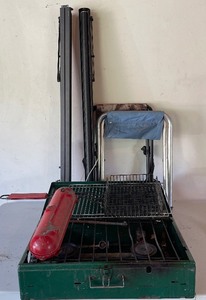 lot 26 image: Camping LOT - Portable 2-Burner Gas Camping Grill and Stools