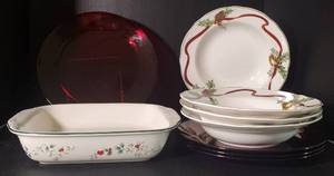 lot 102 image: Pfaltzgraff Winterberry with Holly Bells by Noble Excellence
