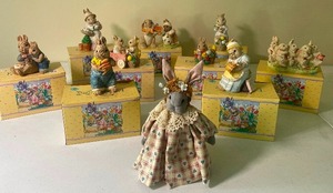 lot 111 image: Lot of Rabbit Figurines 9 with Boxes The Easter Bunny Family 1990s