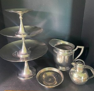 lot 114 image: Silverplate Crate and Barrel Serving Stands Graduated Sizes