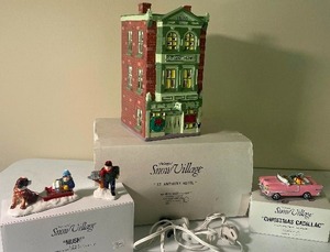 lot 143 image: Dept. 56 The Original Snow Village St. Anthony Hotel with Mush and Christmas Cadillac