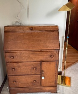 lot 95 image: Vintage Petite Secretary Desk with Key and Floor Lamp