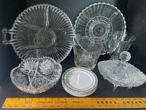 lot 171 image: Crystal Platters and Candy Bowl with Lid Lot