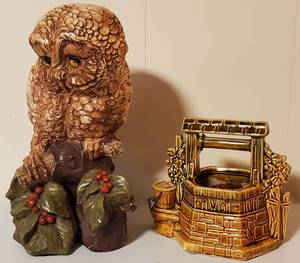 lot 212 image: Chalkware Owl and McCoy Pottery Wishing Well Planter