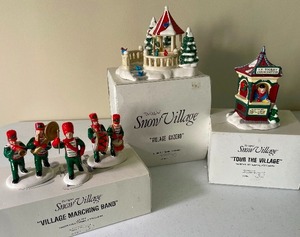 lot 227 image: Dept. 56 The  Original Snow Village Village Gazebo with Tour the Village and Village Marching Band