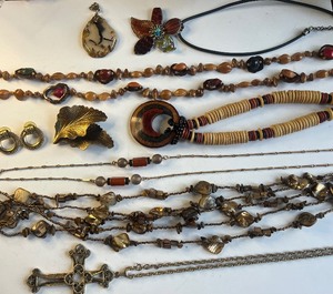 lot 197 image: Lot of Costume Jewelry, Wood Beads, Shells Sarah Coventry Celtic Cross