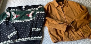 lot 185 image: Mens XLT Leather Jacket (Field Gear) and Woolrich Sweater Size XL