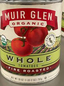 lot 31 image: Lot of 6 Muir Glen Organic Fire Roasted Whole Tomatoes, 28 oz Cans