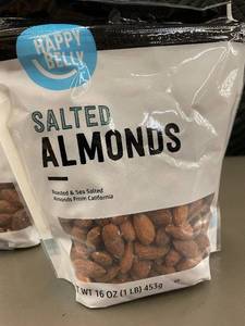 lot 272 image: Nut Bin - Happy Belly Salted Almonds 2-Pack (16 oz Bags)